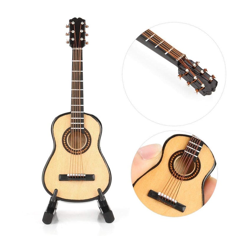 JADPES Miniature Guitar Model Decor, Miniature Wooden Guitar Model Display Mini Musical Ornaments Craft Home Decor for Dollhouse Accessories Model Home Decoration - Image 2